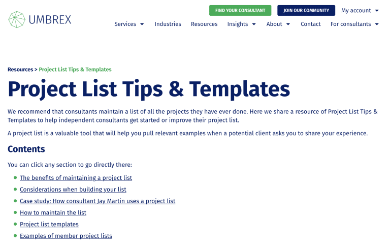 project list tips and template