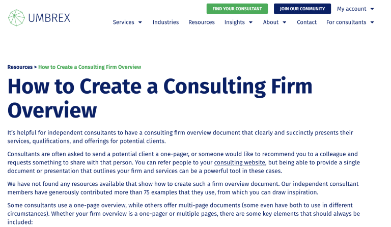 How to create a consulting firm overview