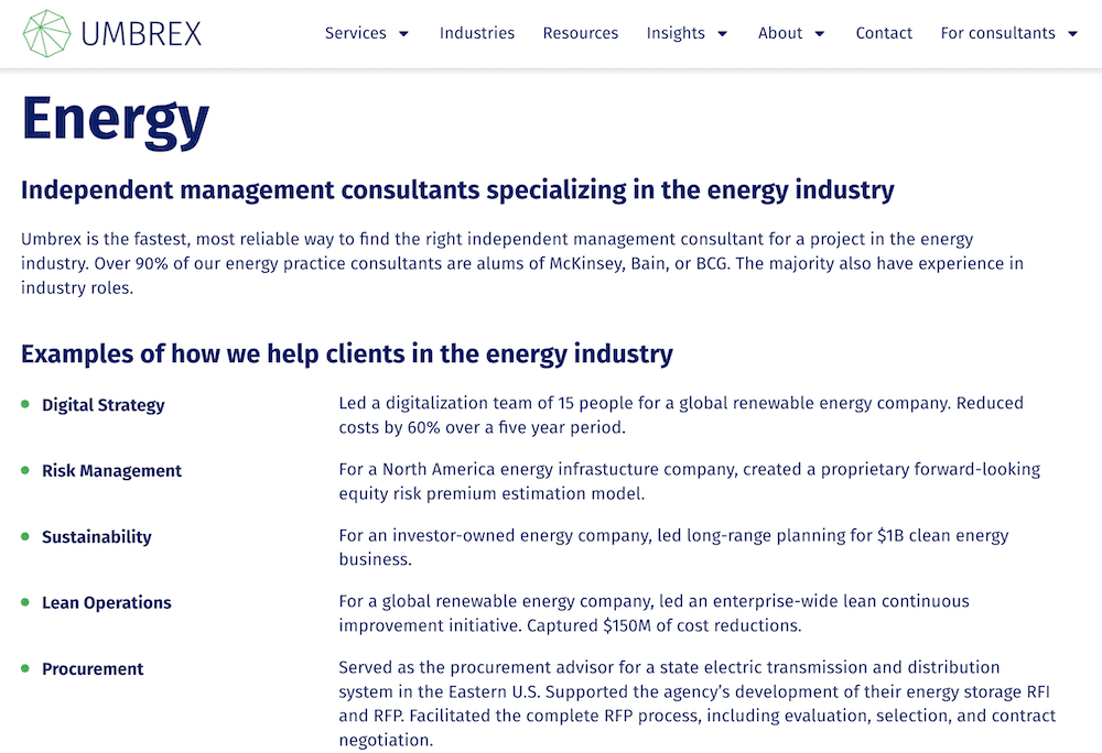 Umbrex Energy Consulting Practice