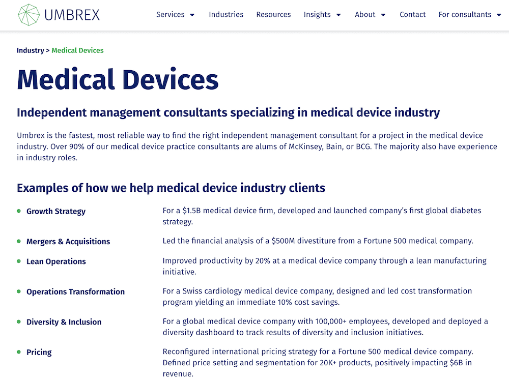 Umbrex Top Medical Device Industry Consulting Firm
