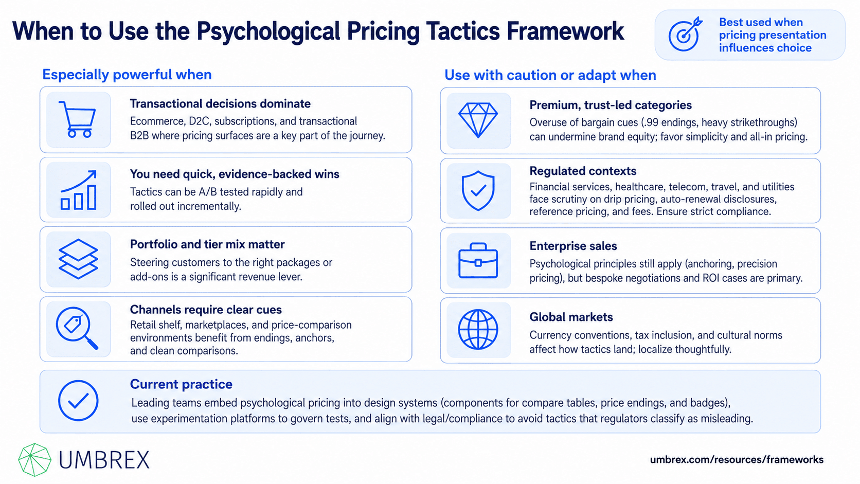 Psychological Pricing Tactics Framework, specifically when to apply this framework, including retail pricing, e-commerce, consumer products, product launches, promotional campaigns, pricing strategy, revenue optimization, customer acquisition, and conversion rate improvement.