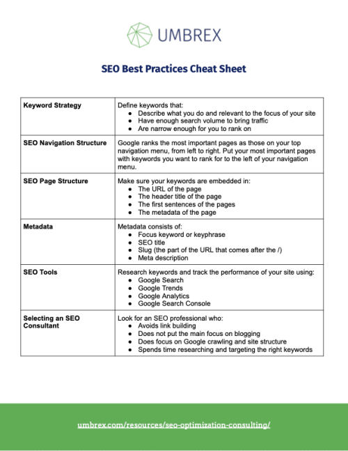 SEO Cheat Sheet